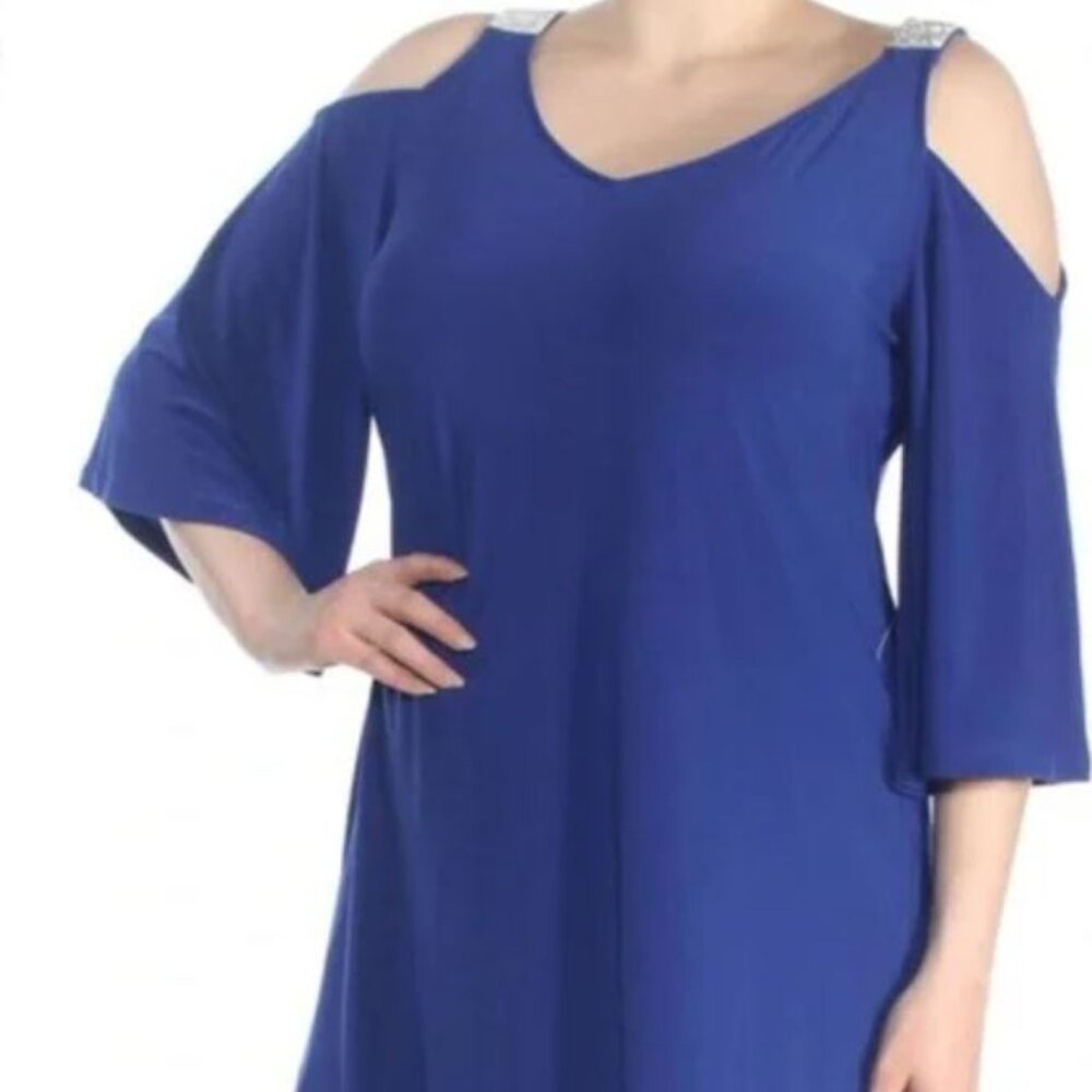JBS Women Elegant Royal Blue Formal Dress w/ Rhinestones Size Large